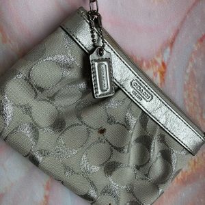 Coach Zip Wristlet in Silver/White Signature